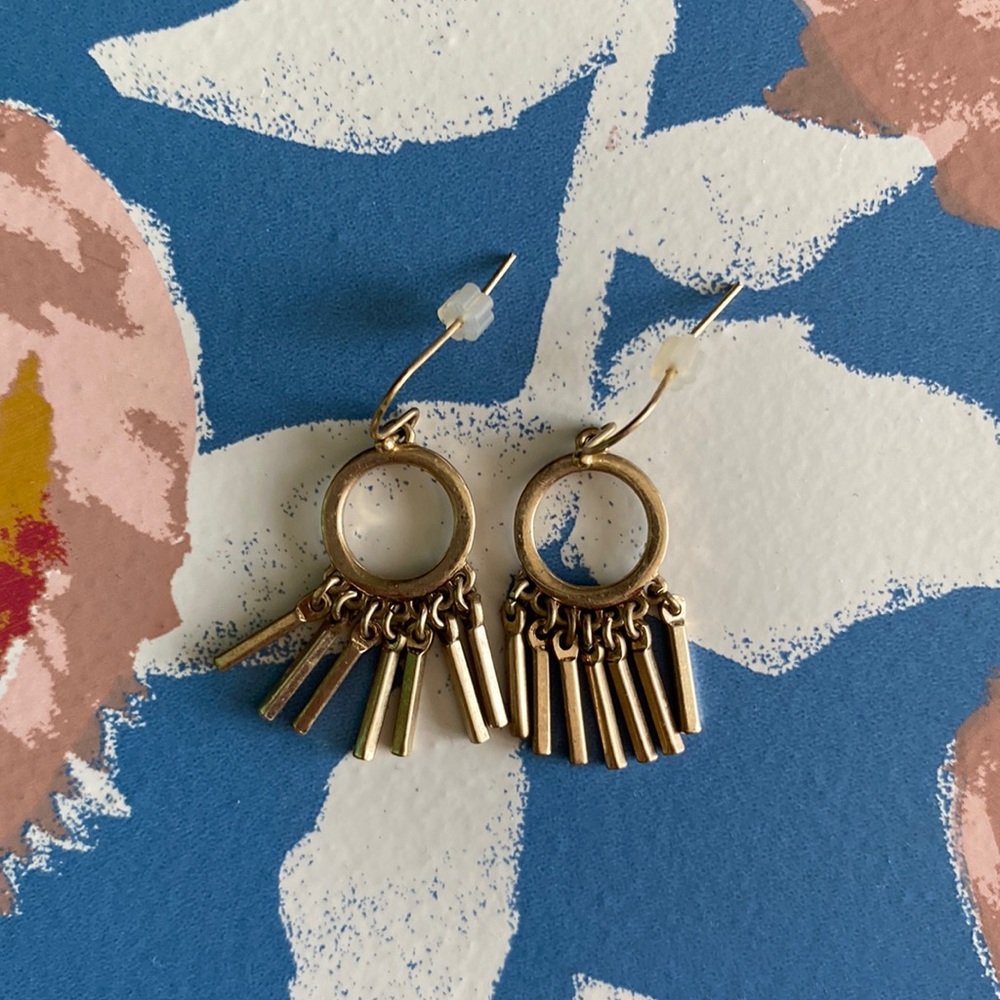 Gold hoop and fringe earrings